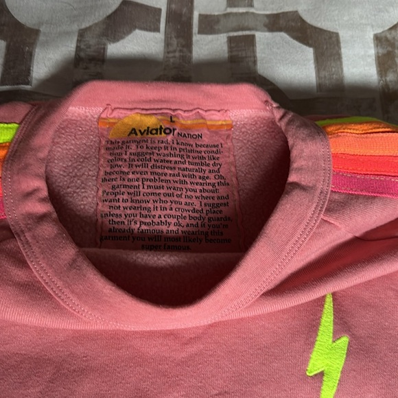Aviator Nation Pink 5 Stripe Neon Crop Sweatshirt L NWOT Retired Style - Picture 2 of 8